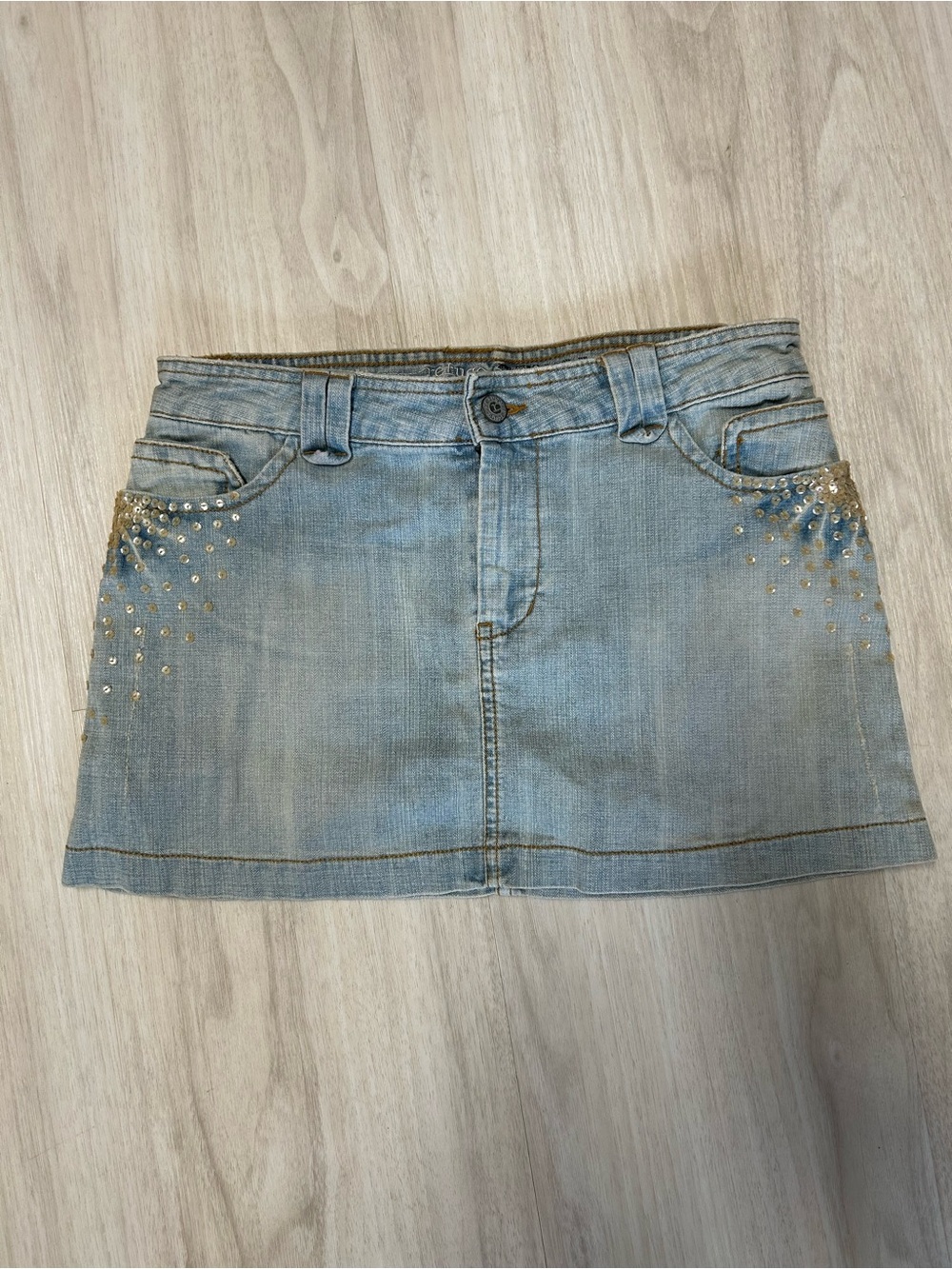 Refuge Premium Denim Y2K Denim Sequins Mini Skirt Womens Size 7